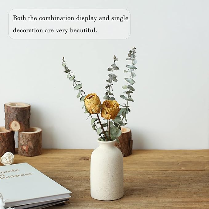 Beige Ceramic vase Set-3 Small Flower vases for Decor,Modern Boho Farmhouse Home Decor,Decorative vase for Pampas Grass&Dried Flowers,idea Shelf,Table,Bookshelf ,Entryway- Distressed