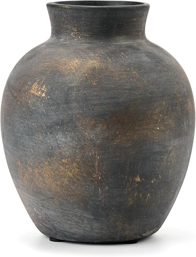 Ceramic Decorative Flower Vase | 6 Inch Pottery Rustic Farmhouse | Boho | Terracotta Vase for Home Decor, Table, Living Room, Bathroom, Shelf, Mantel Decoration, Bronze