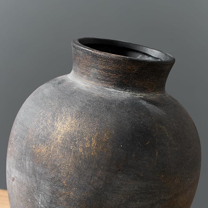 Ceramic Decorative Flower Vase | 6 Inch Pottery Rustic Farmhouse | Boho | Terracotta Vase for Home Decor, Table, Living Room, Bathroom, Shelf, Mantel Decoration, Bronze
