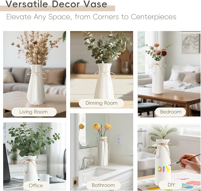 White Ceramic Vase Set of 3,Flower Vase Dried Flower Vase for Modern Home Decor,Small Rustic Farmhouse Boho Vase for Kitchen,Bedroom,Office,Living Room,Bathroom,Shelf Centerpiece Table Decorations