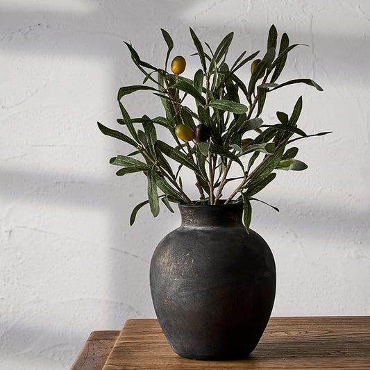 Ceramic Decorative Flower Vase | 6 Inch Pottery Rustic Farmhouse | Boho | Terracotta Vase for Home Decor, Table, Living Room, Bathroom, Shelf, Mantel Decoration, Bronze