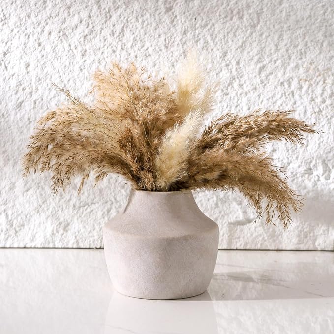 Ceramic Flower Vase, 5.3 inch Off-White Farmhouse Rustic Vase, Handcrafted Weathered Pottery Vases, Small Flower Terracotta Vases for Home Decor, Living Room, Table, Shelf