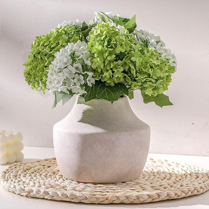 Ceramic Flower Vase, 5.3 inch Off-White Farmhouse Rustic Vase, Handcrafted Weathered Pottery Vases, Small Flower Terracotta Vases for Home Decor, Living Room, Table, Shelf